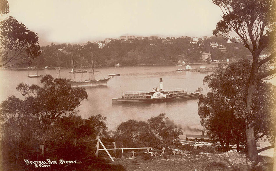 Neutral Bay, Sydney Harbour [showing paddle wheel ferry and sailing ship] Call Number, PXE 711/84
