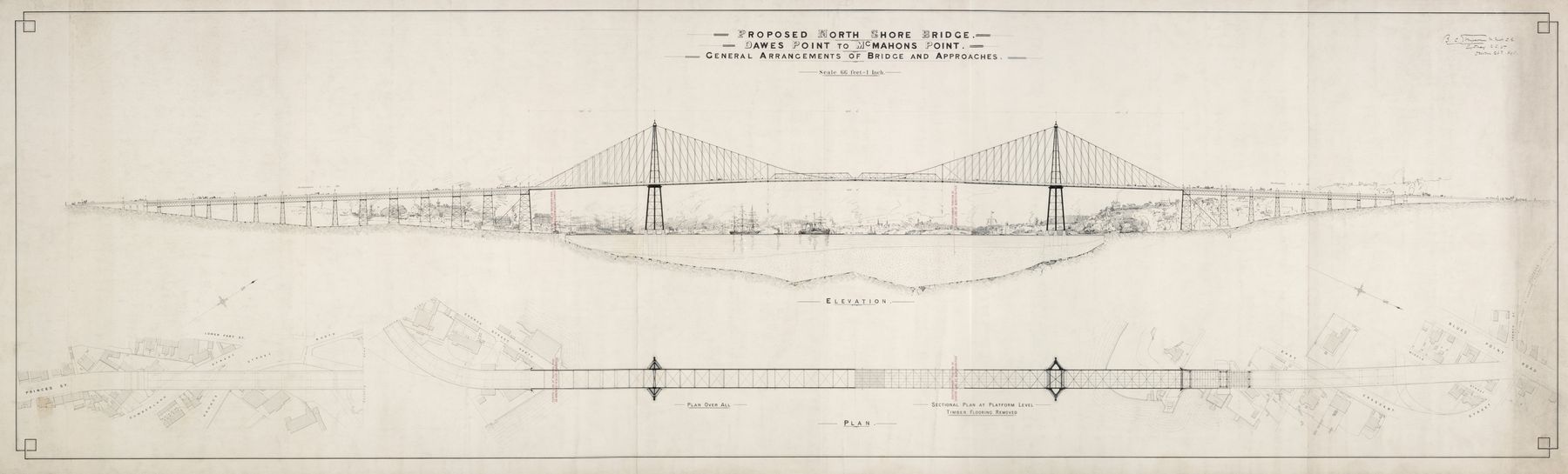Proposed North Shore bridge & other plans, 1894-1899 / drawing by Benjamin Crispin Simpson, PXD 318
