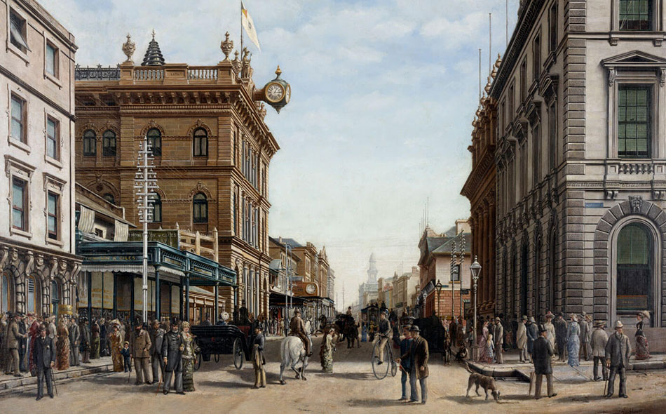 George street Sydney, painting by Alfred Tischbauer, 1883, DG 210
