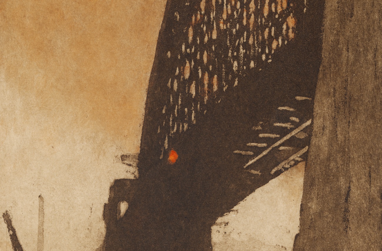 Sydney Harbour Bridge under construction, 1927-1932 (The Red Light Harbour Bridge), prints by Jessie Traill, 1932, PXD 335 vol. 3
